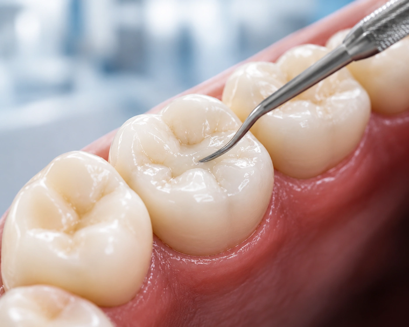 composite dental filling restoring a molar tooth with natural looking tooth colored material